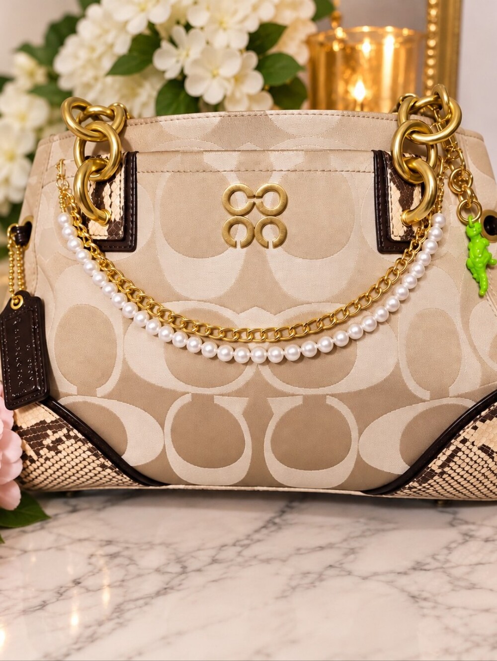 12 Inch Faux Pearl & Gold Tone Handbag Chain ✨ Purse Charm Strap Bag Accessory